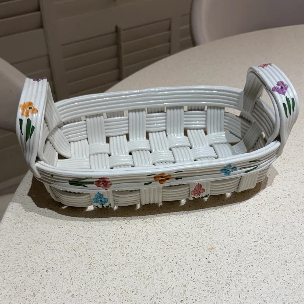 White Woven Basket with Floral Accents